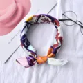 Stylish printed small silk scarf for women, elegant floral neckerchief for spring and autumn. - Colorful Leaf Flower