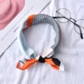 Women stylish printed small square scarf, chic striped and color block neckerchief accessory. - Orange Patchwork