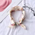 Women small square silk scarf vintage feather print elegant neckerchief fashion hair band - Floating Feathers