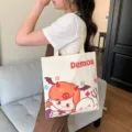 Canvas tote bag large capacity cute cartoon shoulder bag for women student casual daily commute. - No Zipper No Inner Pocket Double Sided Print / Cute Little Demon