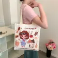 Casual canvas tote bag for women, cute cartoon print, large capacity commuter shoulder bag. - No Zipper No Inner Pocket Double Sided Print / Cowgirl Jessie