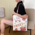 Cute cartoon canvas tote bag for women, large capacity shoulder bag for student commuter. - No Zipper No Inner Pocket Double Sided Print / Rabbit Bear Duck