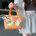 Mini canvas handbag for women, cute duck print orange tote bag, casual daily lunch box bag. - Autumn Birds