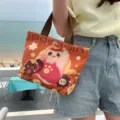 Korean style mini canvas handbag cute cartoon penguin print casual tote lunch bag for women - Penguin Champion