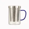 Transparante glazen theekop met blauw handvat, 304 roestvrijstalen infuser en deksel voor thee. - Blauw Handvat