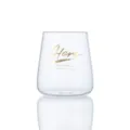Klares Glas mit goldenem Buchstabenprint, ideal fuer morgendliche Milch, Saefte und Getraenke. - 301-400ml / Flacher Mousse-Becher (Modell H)