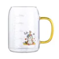 Tasse à lait en verre pour enfants avec graduation et poignée jaune, modèle licorne mignonne. - 300ml / Petites poignées de rechange