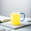 Tazza da tè trasparente in vetro in stile giapponese con manico blu, tazza resistente. - 301-400ml / Tazze dritte (manico blu)