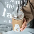 Hittebestendige glazen beker met rietje en deksel voor lekkere thee, sap en drankjes. - Muziekbeer