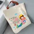 Grand sac cabas en toile pour étudiants, sac à épaule décontracté avec joli imprimé de dessin. - Plus d'Effort Plus de Chance-EN