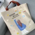 Sac cabas en toile grande capacité sac d'épaule étudiant fourre-tout décontracté quotidien - Apprendre Comme une Voile
