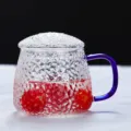 Japans gehamerd glazen kopje met blauw handvat en deksel, theekop variant voor dagelijks huis - 450ml / Ananas enkele bekers (blauw handgreep) met deksel