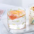 Minimalist Nordic style clear glass cup with fresh green botanical pattern for home use. - Green Leaf Cup (Short Style)