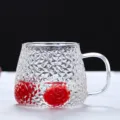 Clear Hammered Glass Cup with Handle, Textured Drinkware Mug Variant for Home - 450ml / Pineapple Single Cups (Transparent Handle)
