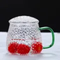 Japanese Style Hammered Glass Tea Cup with Lid and Green Handle Clear Variant Model - 450ml / Pineapple Single Cups (Green Handle) with Lid
