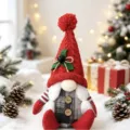 Cute Christmas Gnome plush doll with red knitted hat and plaid body for holiday decor - Red Hat Plaid Style / Red