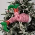 Christmas tree elf legs thief hanging ornament green red striped holiday party decor - Red and White Striped Elf Leg