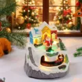 Boîte à musique lumineuse en résine rotative de Noël avec petit train pour décoration - Style Père Noël Plastique à Double Rotation / 13.5x12.5x14cm