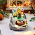 Noël rotatif en résine lumineuse boîte à musique ornement avec train pour beau cadeau - Style Arbre de Noël Plastique à Double Rotation / 13.5x12.5x13.5cm