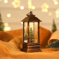 Christmas LED decorative lantern with mini tree, vintage snow globe night light for holiday decor - Oil Lamp Xmas Tree (Non-filled)