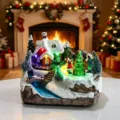 Boîte à musique lumineuse en résine de Noël avec village de neige pour décoration - Sapin de Noël / 16x11x13.5cm
