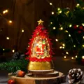 Christmas tree snow globe light red gold desktop ornament holiday decoration gift LED - Red Backpack Santa (Water-filled)