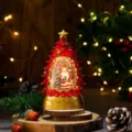 Christmas red tree snow globe lantern with Santa Claus, glowing festive desktop ornament. - Red Gift Box Santa (Water-filled)