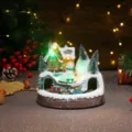 Boîte à Musique Lumineuse en Résine Tournante de Noël Bonhomme de Neige Train Déco - Style Bonhomme de Neige Base Ronde / 19x18x16cm