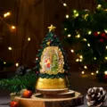 Christmas tree snow globe night light festive desktop decoration with swirling snow - Green Kids Style (Water-filled)