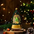 Christmas tree snow globe music box, glowing night light holiday desktop ornament decor. - Green Xmas Tree (Water-filled)
