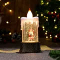 Christmas LED candle light snow globe ornament with rotating snow effect for desktop holiday decor - Bronze Candle Gift Box Santa (Water-filled)