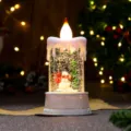 Christmas LED Candle Snow Globe Night Light with Snowman Tree Glitter Water Lamp Variant - White Candle Snowman (Water-filled)