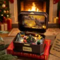 Boîte à musique en résine de Noël train rotatif lumière coffre vintage décoration cadeau - Boîte à Musique Train Rotatif / 20x14x12cm