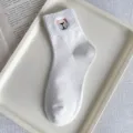 White mid-tube cotton socks with cute puppy embroidery, soft and comfortable daily wear. - One Size / White