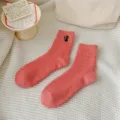 Dicke Damen Winter Frotteesocken in Korallenrosa mit schwarzem Katzen Stickmuster für Damen. - Einheitsgröße / Wassermelonenrot