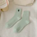 Dicke Damen Winter Frotteesocken warme thermische Mid-Tube Baumwollsocken mit Katzenstickerei - Einheitsgröße / Hellgrün