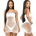 Body de red con diamantes de imitación para mujer, lencería transparente sin mangas. - Talla única / BC-0369T blanco