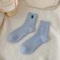 Hellblaue Damen-Mittelsocken Thermoflorsch Socken mit niedlicher Katzenstickerei, kuschelig. - Einheitsgröße / Blau