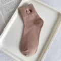 Women's cute dog embroidered crew socks, breathable cotton autumn winter mid tube daily casual socks - One Size / Light Coffee