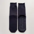 Women's black mid-tube yoga socks with anti-slip silicone dots and cute lace trim for pilates. - One Size / Black