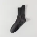 Men dark grey non-slip yoga socks mid-calf fitness athletic grip socks SKU variant - One Size / Black and Gray