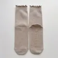 Beige ruffle top women yoga socks with non-slip grip dots for fitness and pilates workout. - One Size / Light Khaki