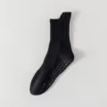 Men black non-slip yoga socks mid-tube grip floor socks for fitness sports training exercise. - One Size / Black