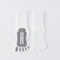 White women's cotton five-toe anti-slip socks, mid-calf yoga pilates fitness socks. - One Size / White