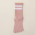 Women cotton five toe mid tube socks, pink athletic running yoga split toe socks soft wear - One Size / Pink