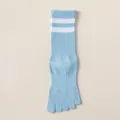 Women cotton five toe mid tube socks sports running split toe socks light blue stripe - One Size / Blue