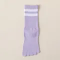 Women's Purple Striped Five-Toe Mid-Calf Cotton Socks Breathable Athletic Toe Sox - One Size / Purple