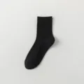 Men's black cotton mid-tube socks, summer thin breathable anti-odor casual daily wear. - One Size / Black