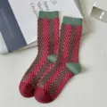 Chaussettes mi-mollet rétro femme hiver chaudes épaisses motif chevron vintage style mode chic - Taille unique / Armure sergée