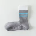 Gray striped cotton grip socks for yoga, pilates and fitness with anti-slip sole design. - One Size / Gray